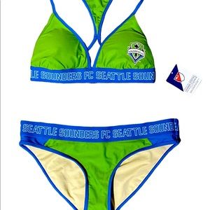 Seattle Sounders Soccer 2 Piece Bikini Swimsuit Green Blue Women’s Medium or XL
